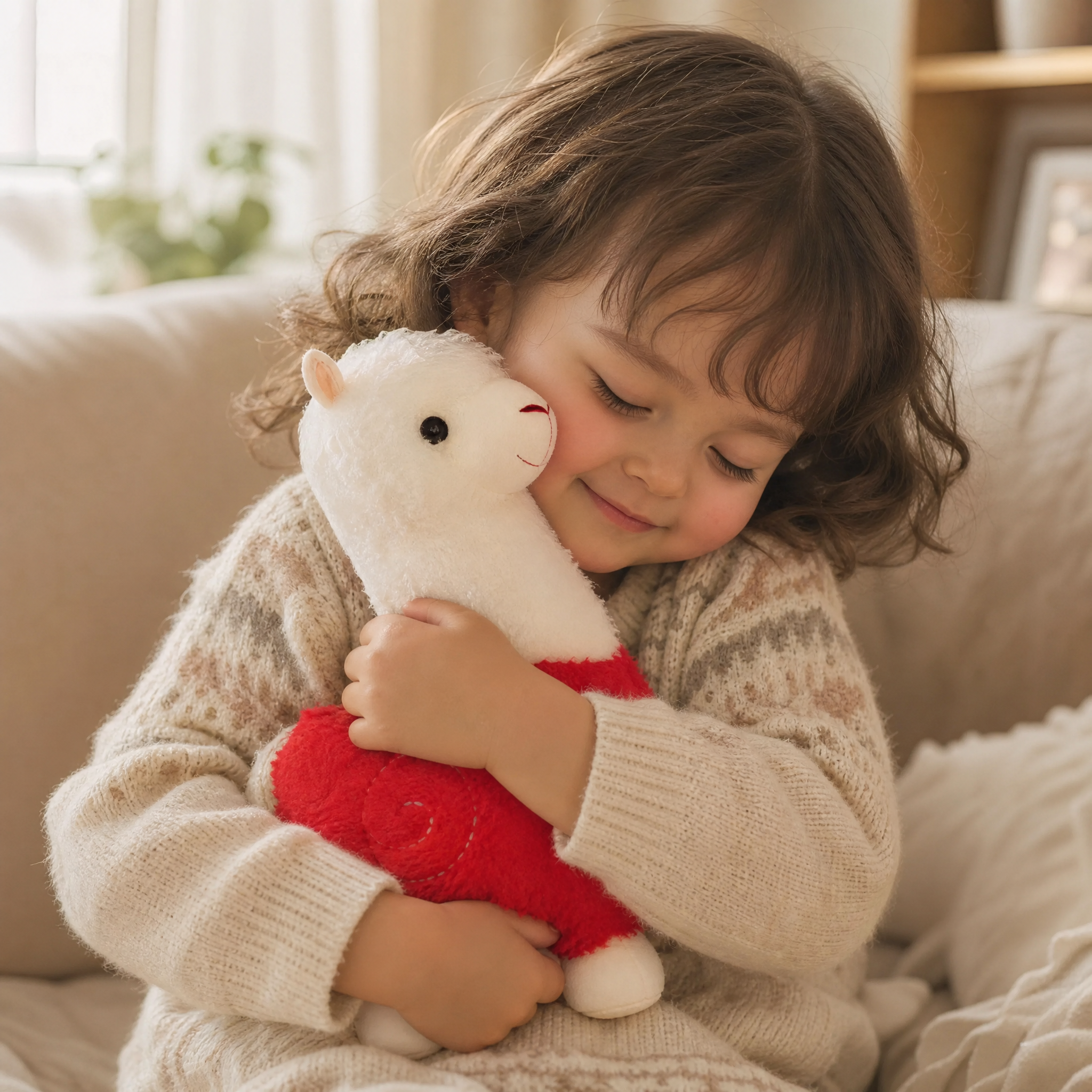 Peluche Alpaga Rouge 28cm Câline - Utilisation cosy intérieur
