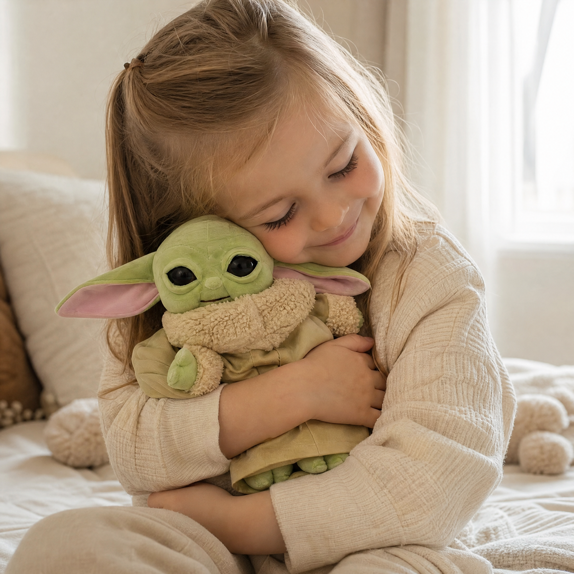 Peluche Baby Yoda 20cm avec Robe Beige - Utilisation cosy intérieur