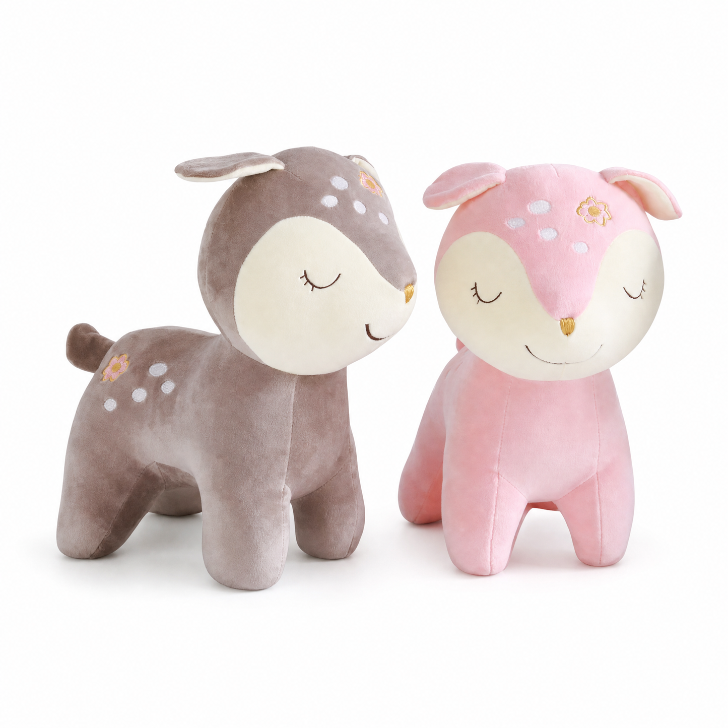 Peluche Biche Rassurante 28cm Rose ou Marron - Fond blanc frontal