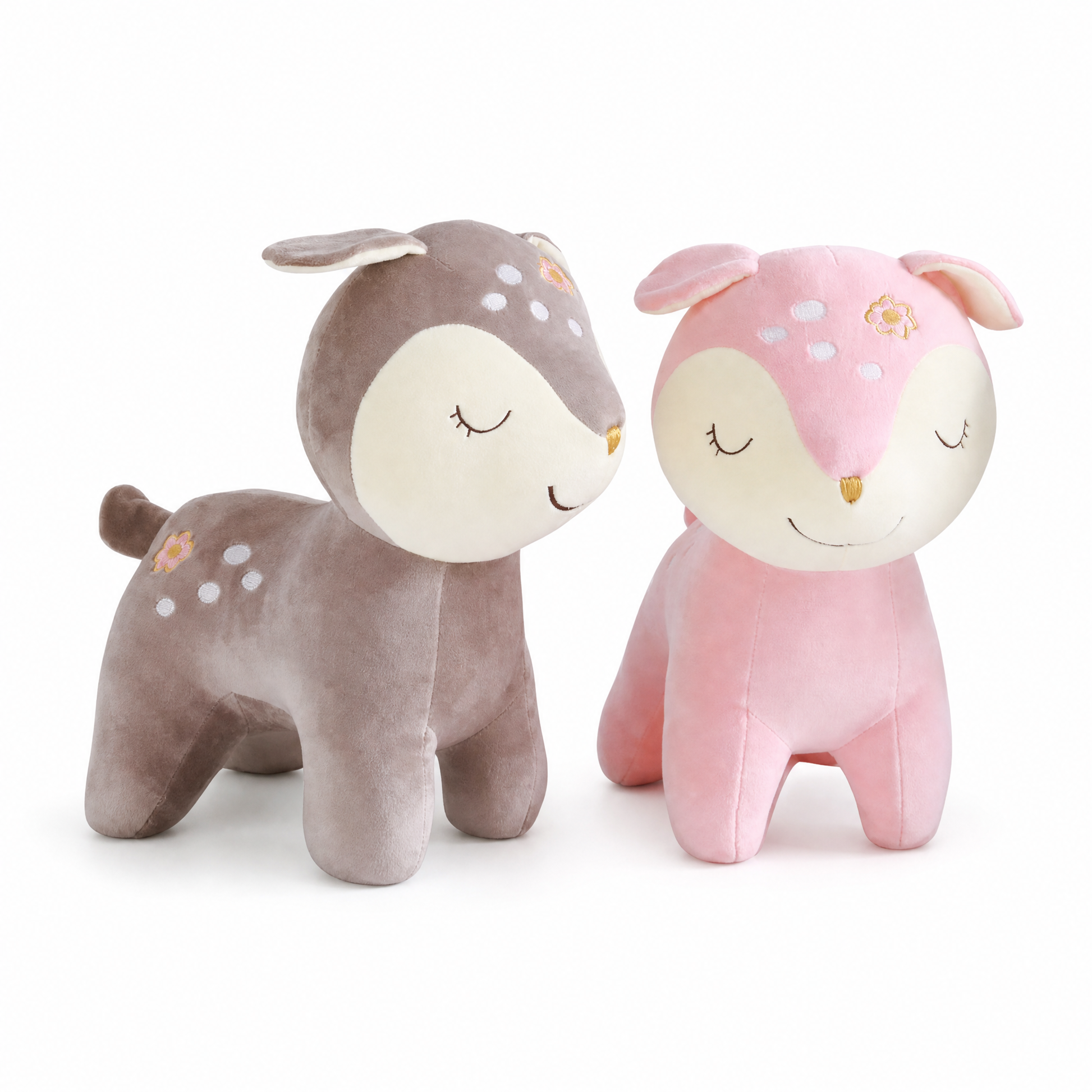 Peluche Biche Rassurante 28cm Rose ou Marron - Fond blanc frontal