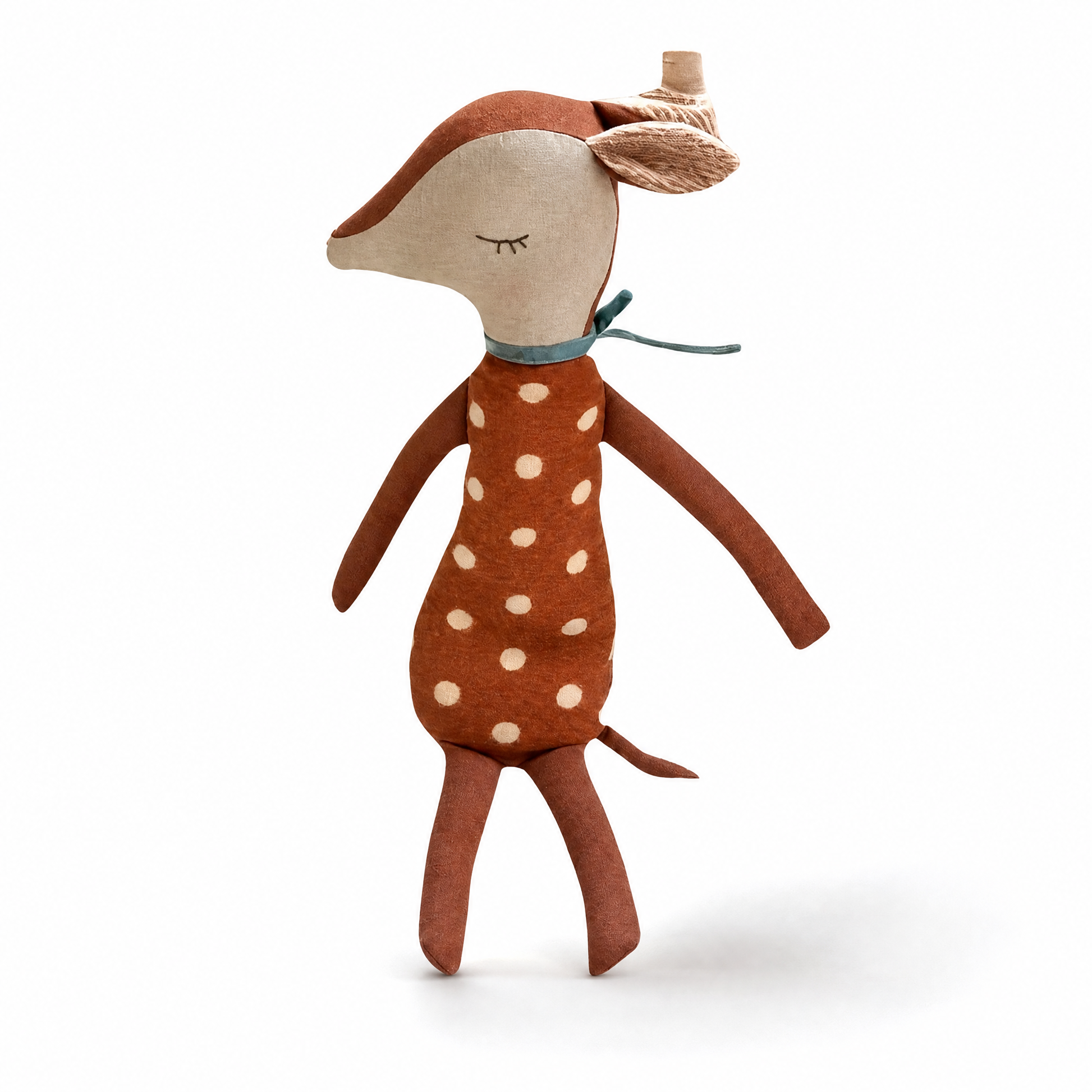 Peluche Biche Tissu Marron à Pois - Fond blanc frontal
