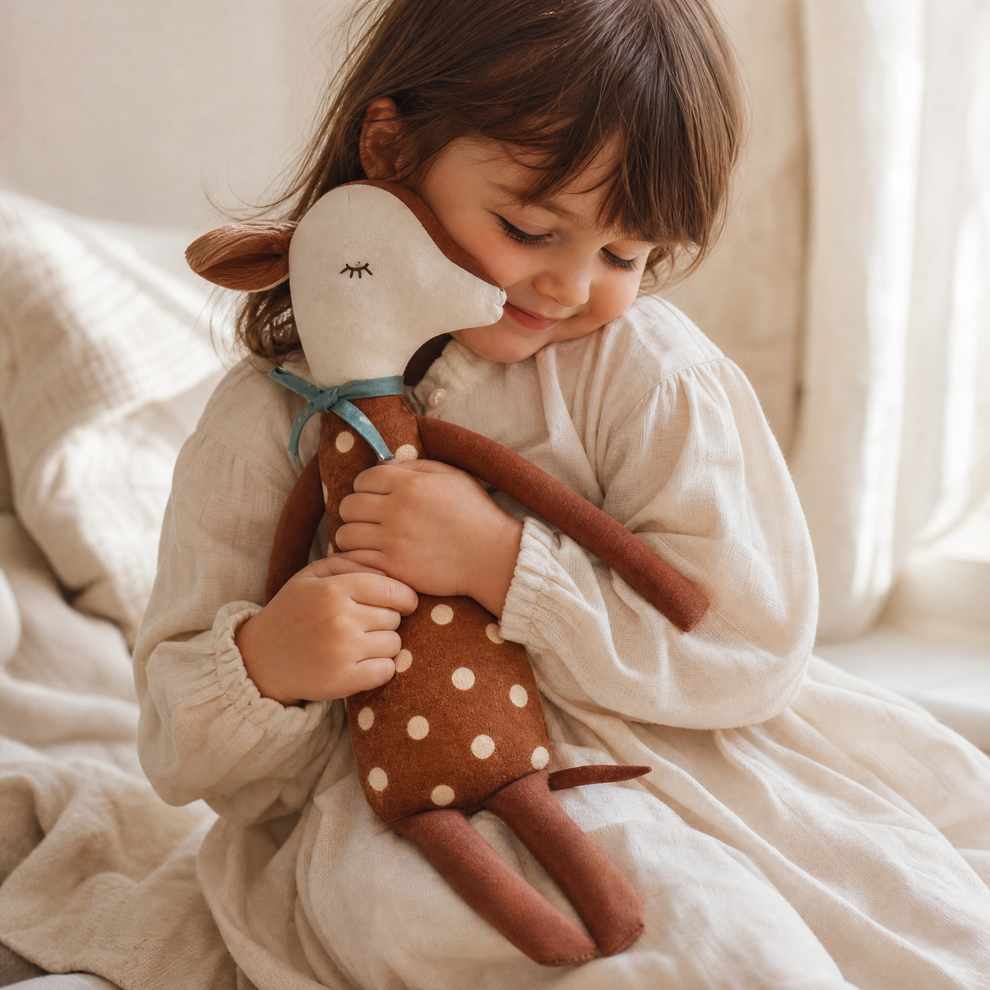 Peluche Biche Tissu Marron à Pois - Utilisation cosy intérieur