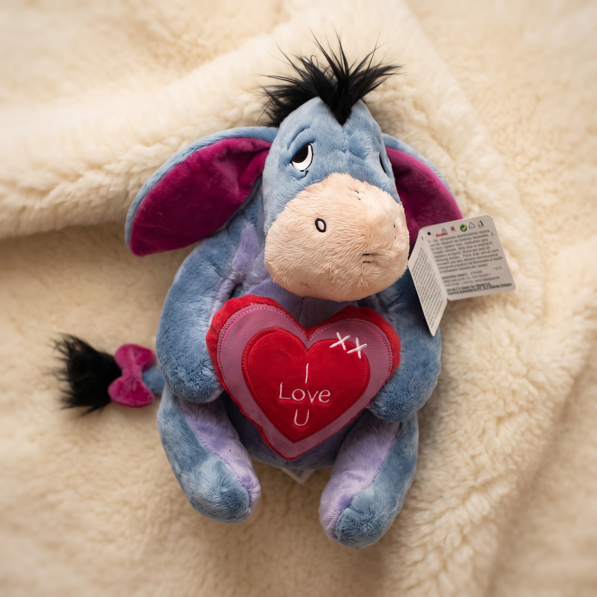 Peluche Bourriquet Cœur I Love U - Detail matière