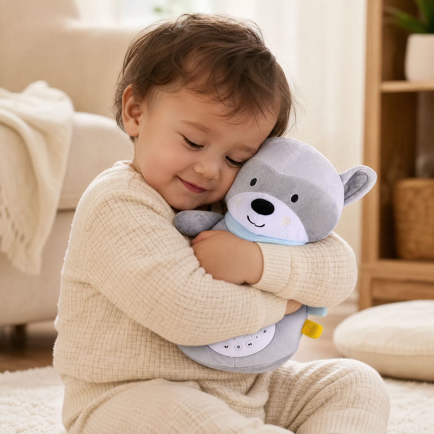 Peluche Bruit Blanc Raton Laveur Apaisant - Utilisation cosy intérieur