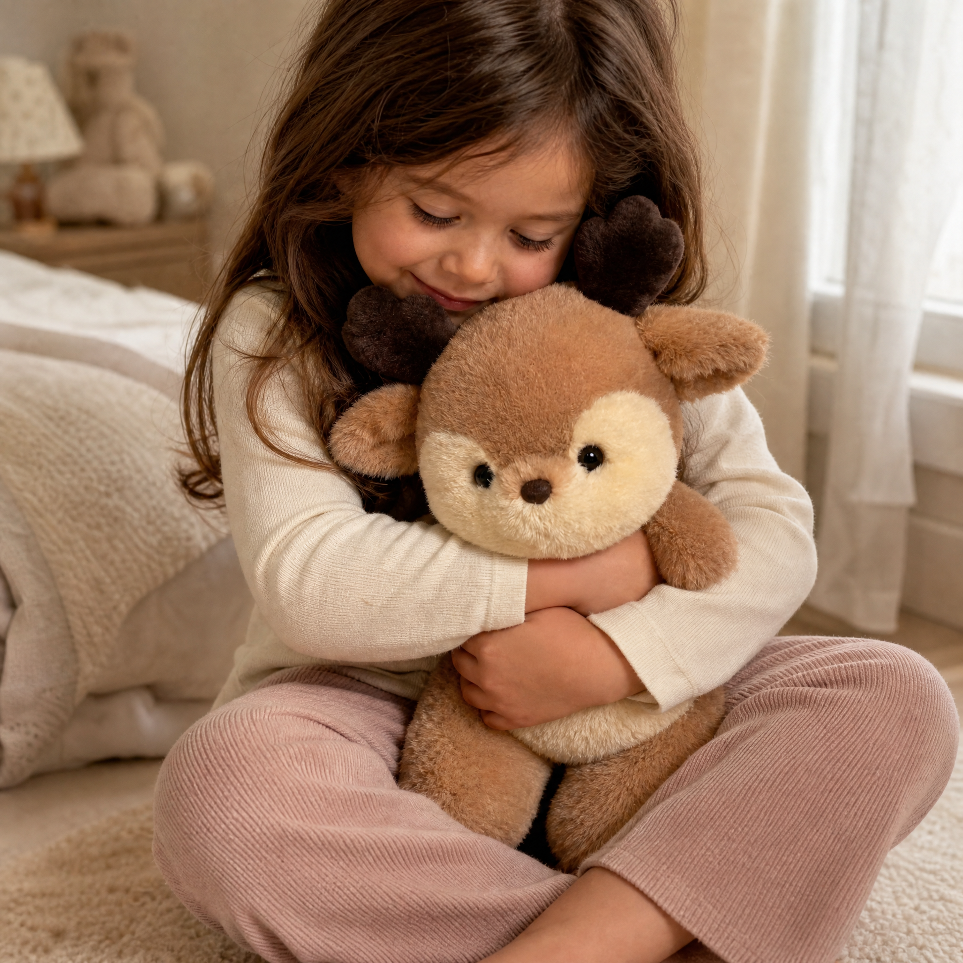 Peluche Cerf Bois Marron Doux - Utilisation cosy intérieur