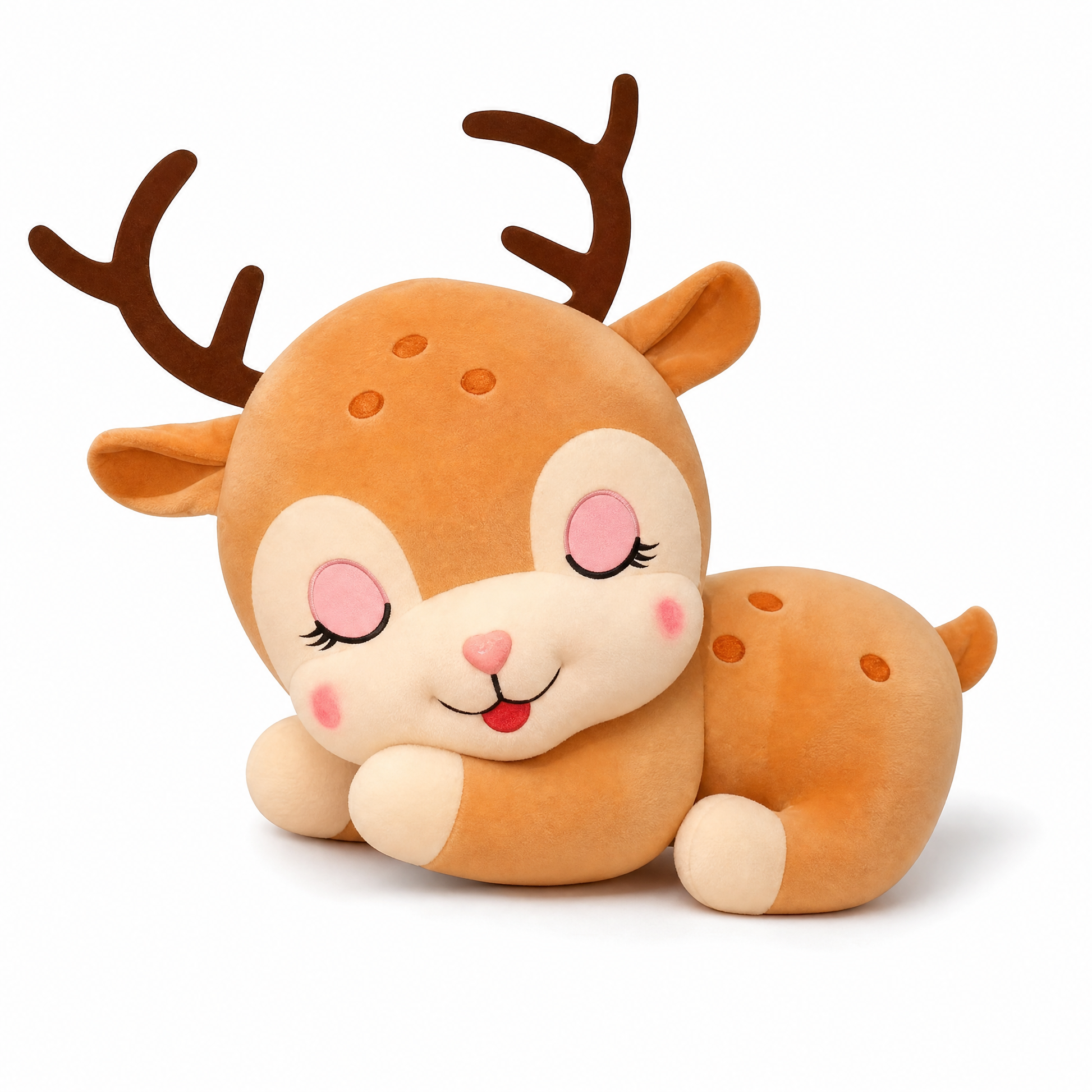 Peluche Cerf Endormi Doudou Apaisant - Fond blanc frontal