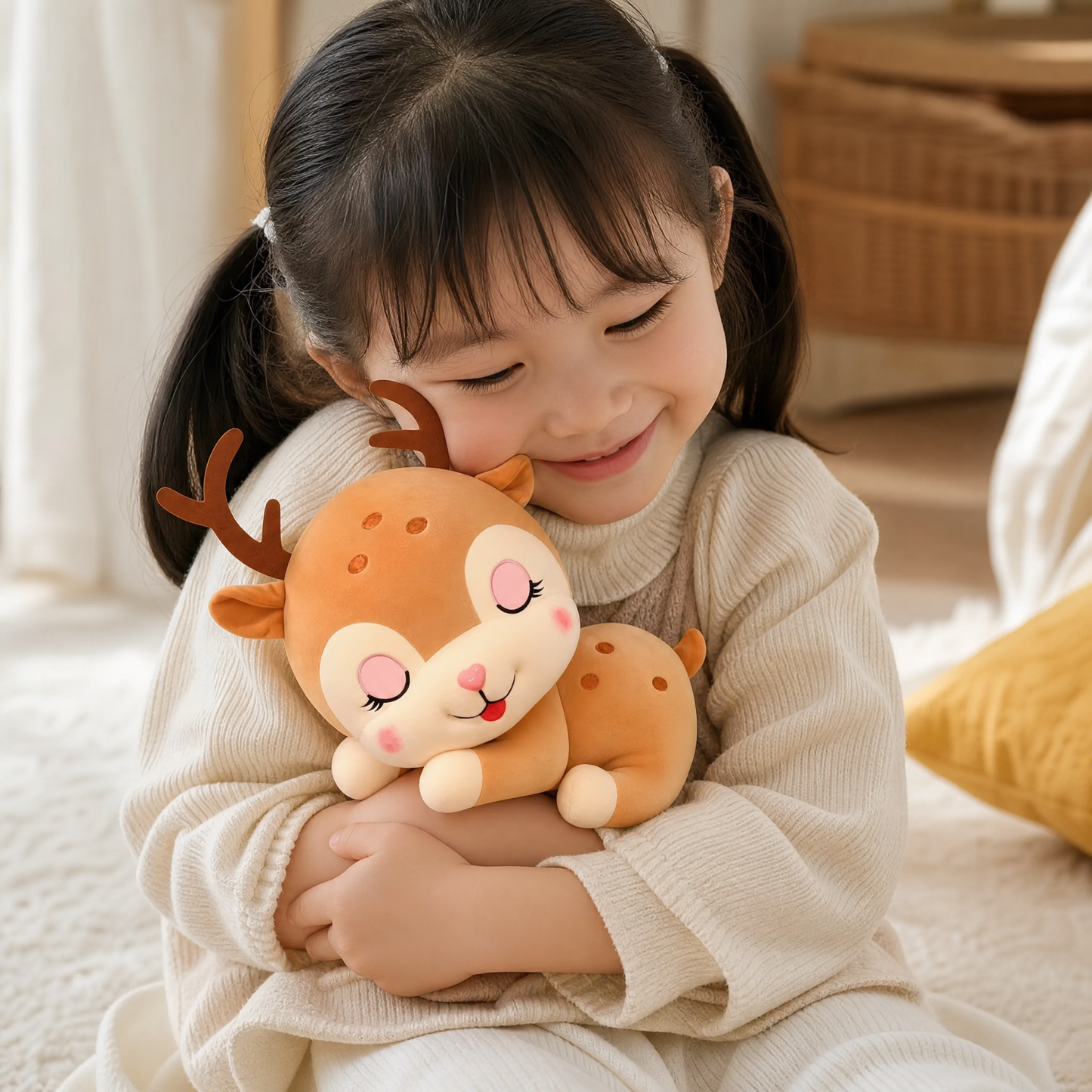 Peluche Cerf Endormi Doudou Apaisant - Utilisation cosy intérieur