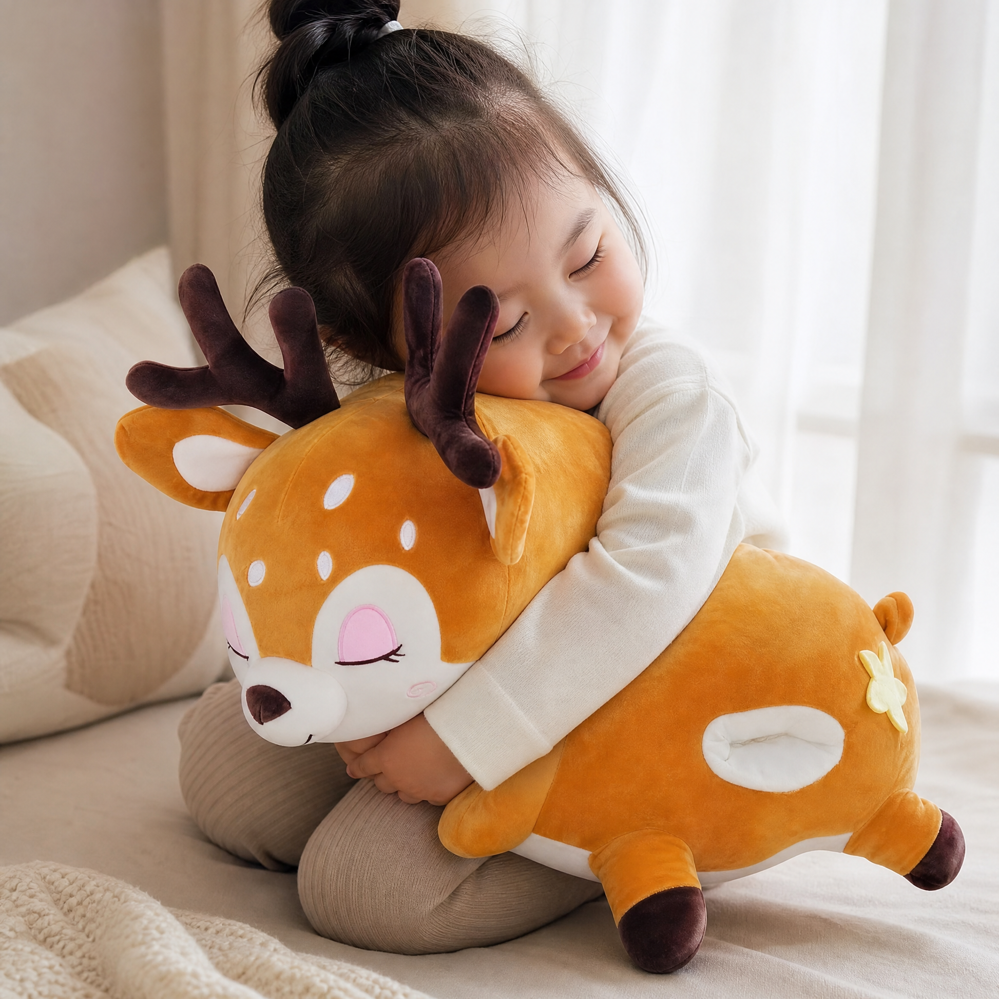 Peluche Cerf Oreiller Géant - Utilisation cosy intérieur