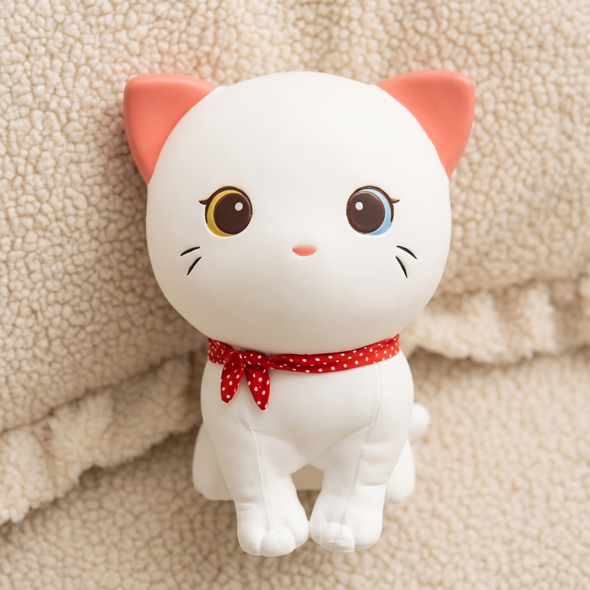 Peluche Chat Blanc Yeux Vairons Foulard - Détail matière