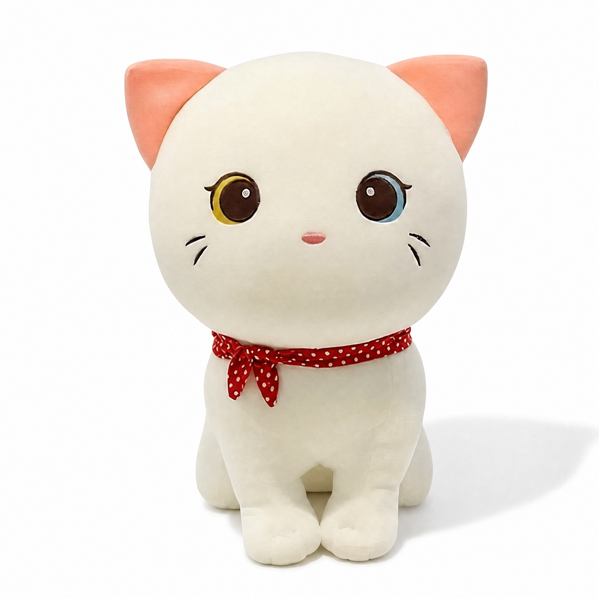 Peluche Chat Blanc Yeux Vairons Foulard - Fond blanc frontal