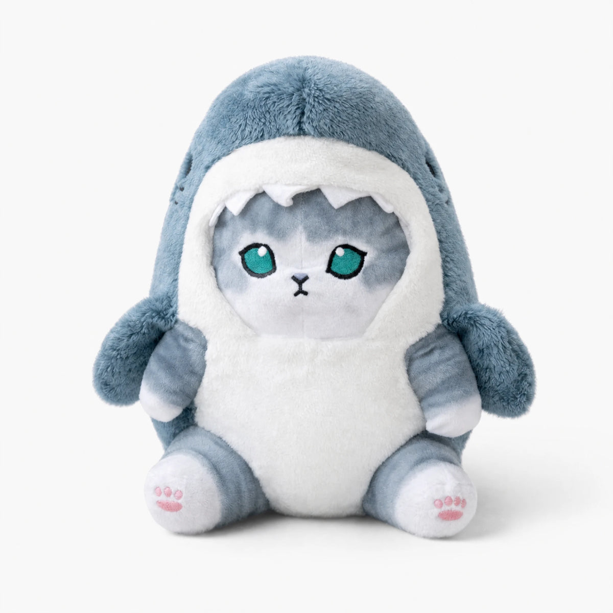 Peluche Chat Déguisé en Requin Kawaii - Fond blanc frontal