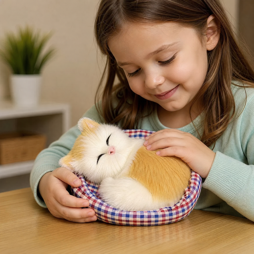 Peluche Chat Endormi avec Panier Décoratif - Utilisation cosy intérieur