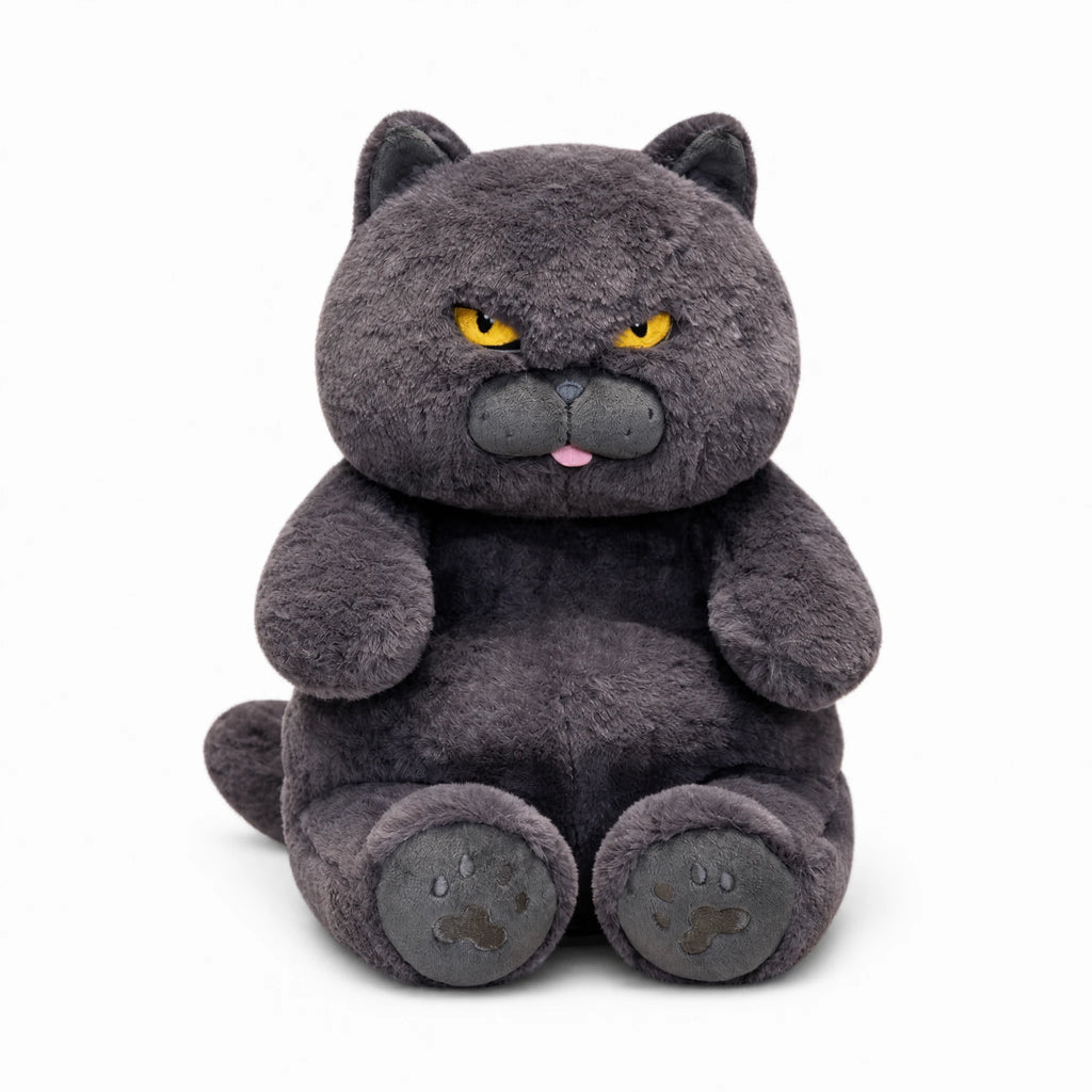 Peluche Chat Grincheux Gris - Fond blanc frontal