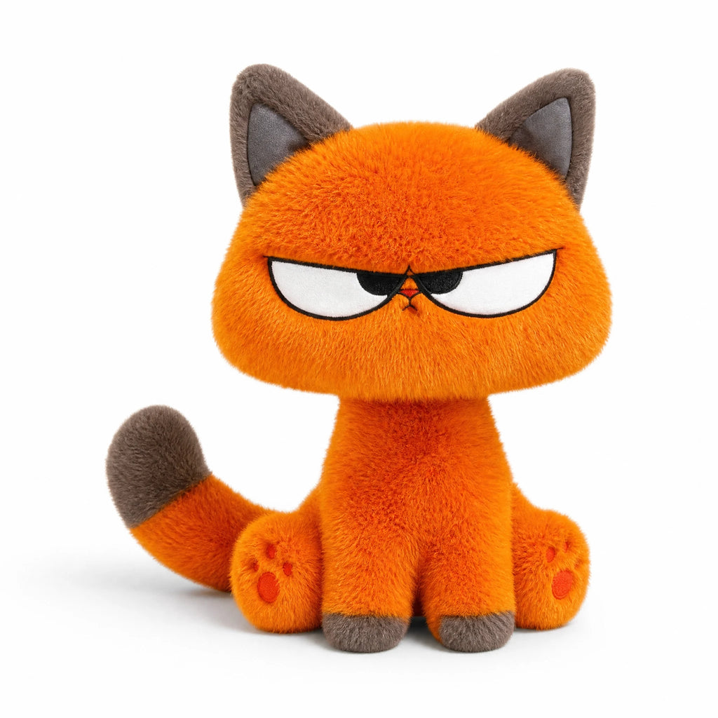 Peluche Chat Grincheux Orange Kawaii - Fond blanc frontal