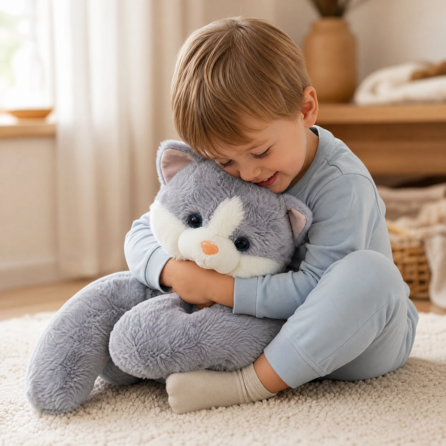 Peluche Chat Lestée Réconfortante Roux ou Gris - Utilisation cosy intérieur