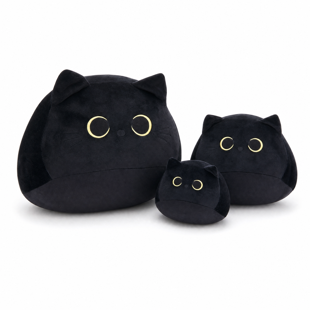 Peluche Chat Noir aux Grands Yeux - Fond blanc frontal