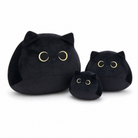 Peluche Chat Noir aux Grands Yeux - Fond blanc frontal