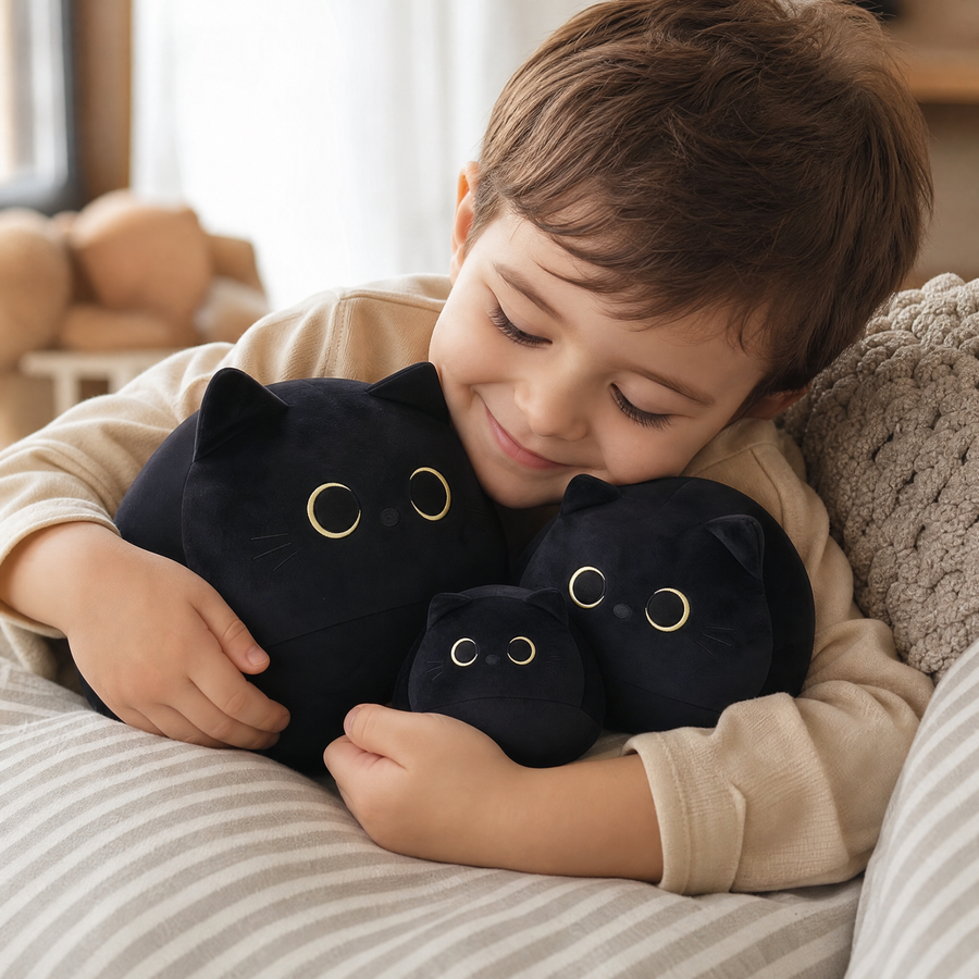 Peluche Chat Noir aux Grands Yeux - Utilisation cosy intérieur