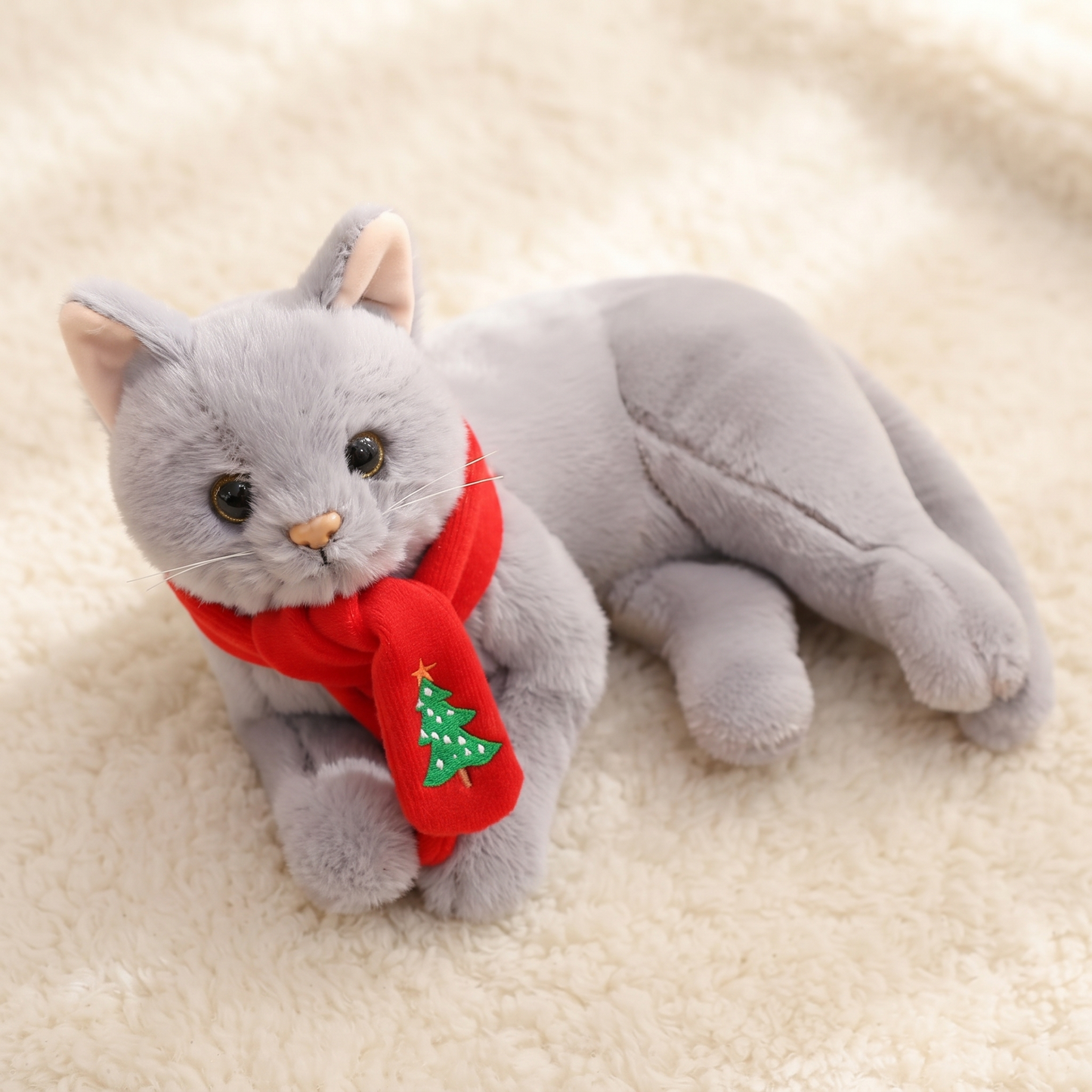 Peluche Chat Réaliste Grise 30cm - Détail matière