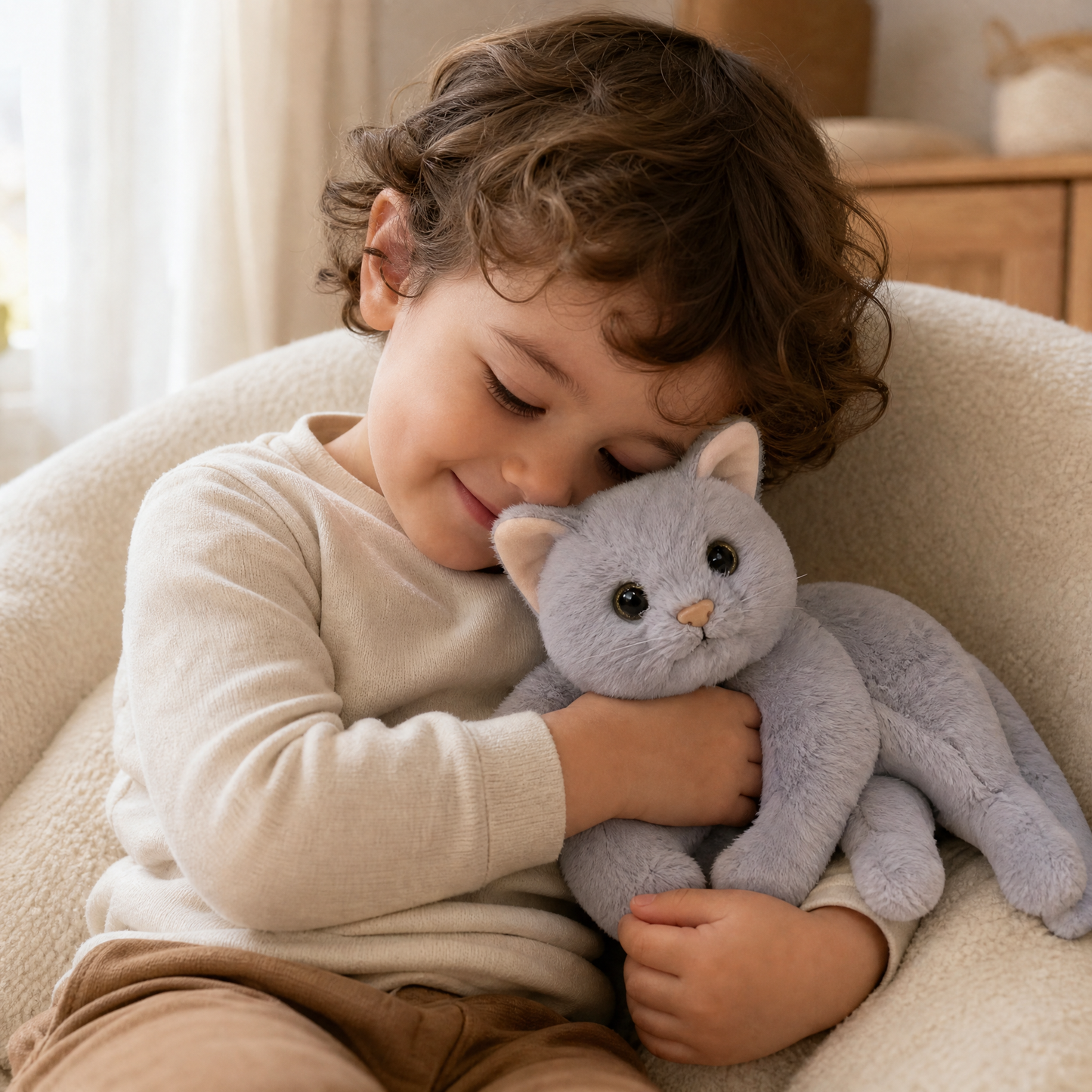 Peluche Chat Réaliste Grise 30cm - Utilisation cosy intérieur