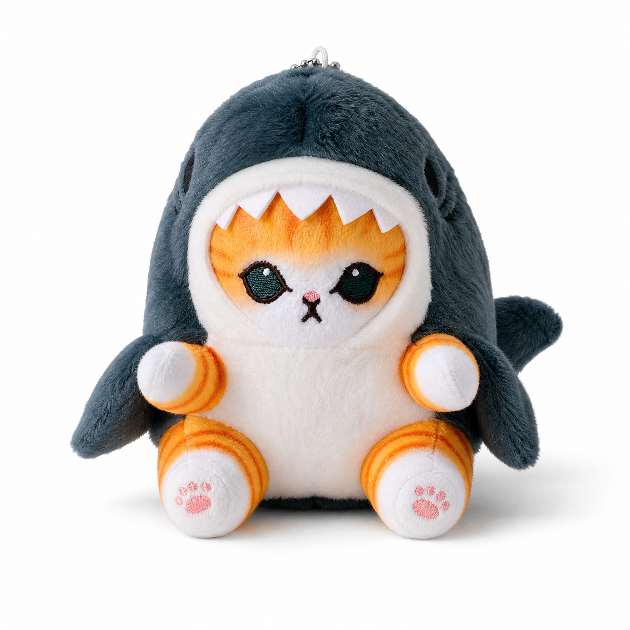 Peluche Chat Requin Tigré Déguisé 13cm - Fond blanc frontal