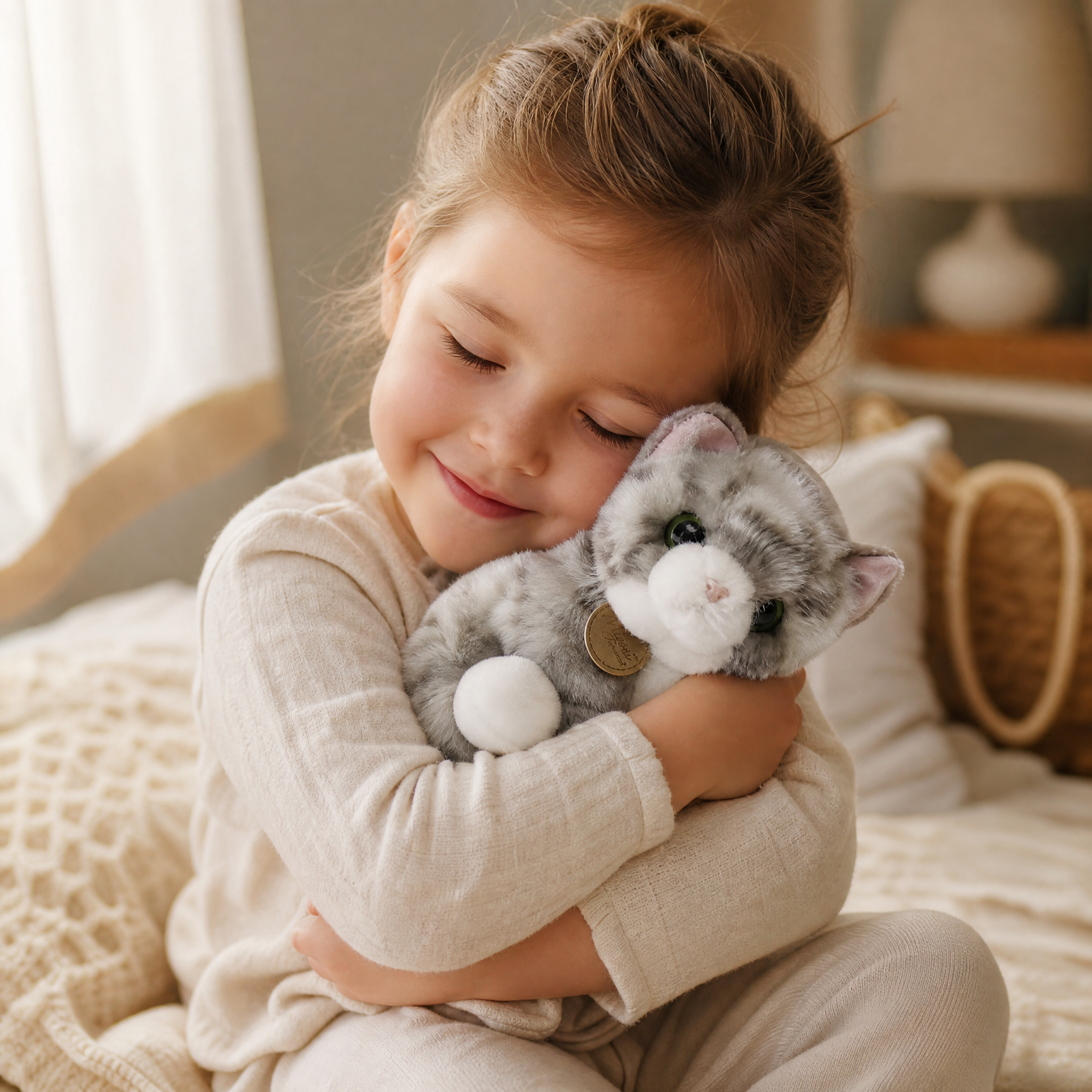 Peluche Chaton aux Grands Yeux Brillants - Utilisation cosy intérieur