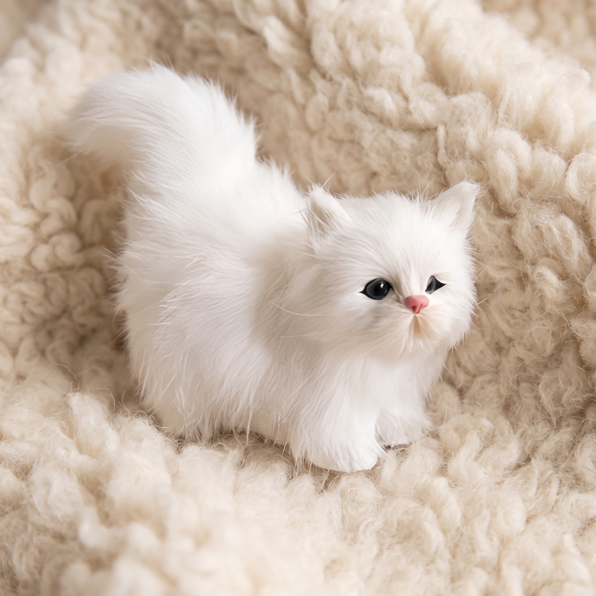 Peluche Chaton Blanc à Poils Longs - Détail matière