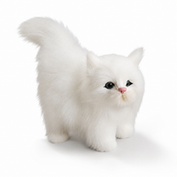 Peluche Chaton Blanc à Poils Longs - Fond blanc frontal