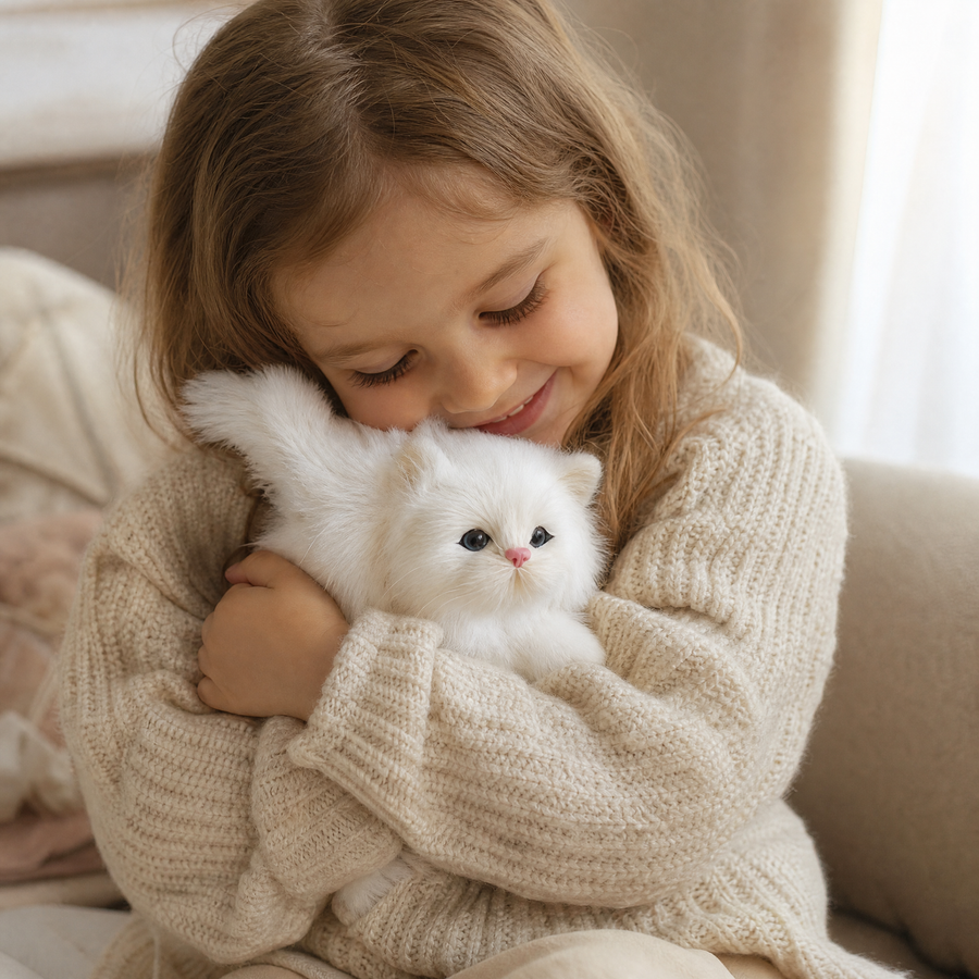 Peluche Chaton Blanc à Poils Longs - Utilisation cosy intérieur