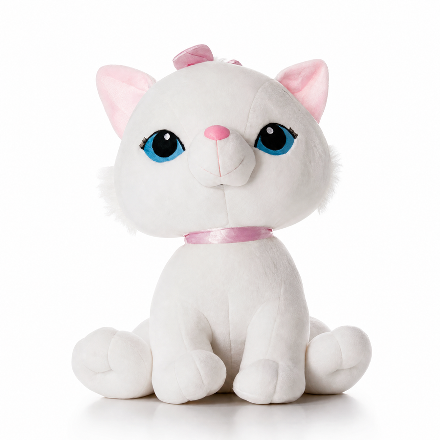 Peluche Chaton Blanc aux Yeux Bleus - Fond blanc frontal