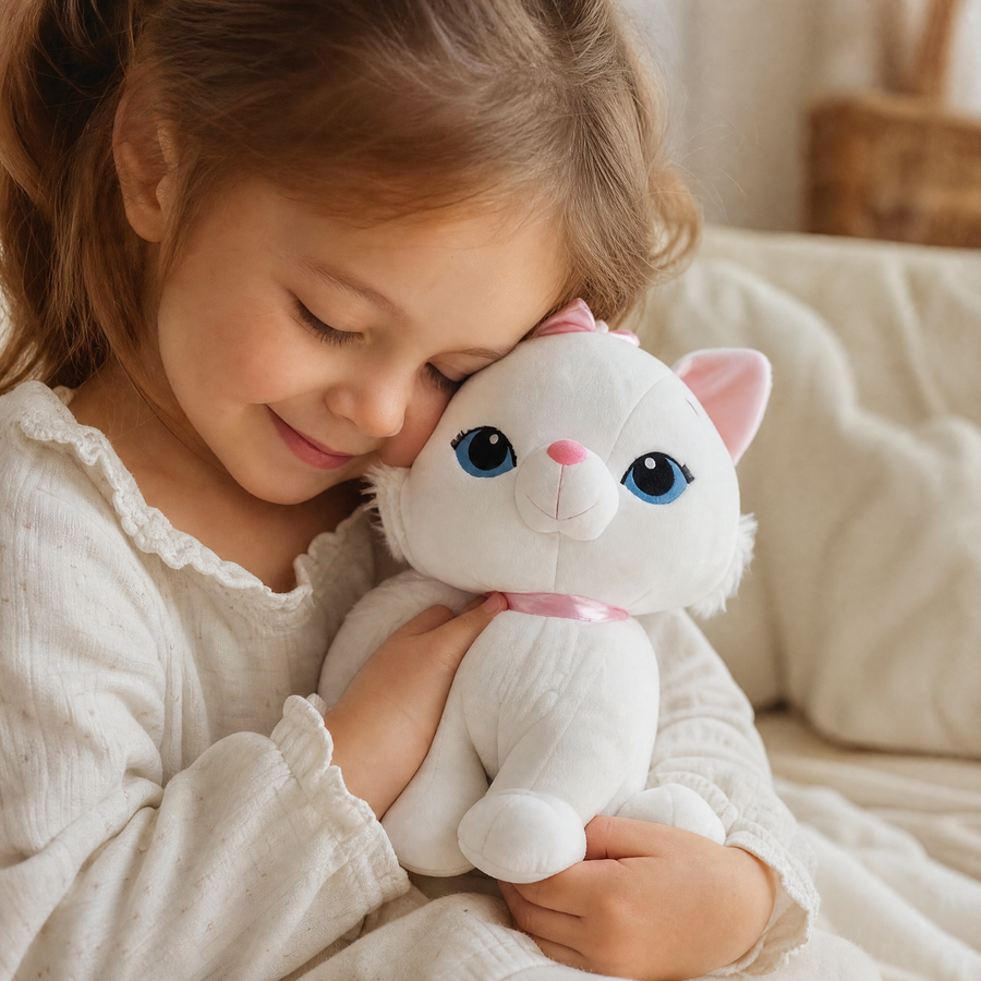 Peluche Chaton Blanc aux Yeux Bleus - Utilisation cosy intérieur