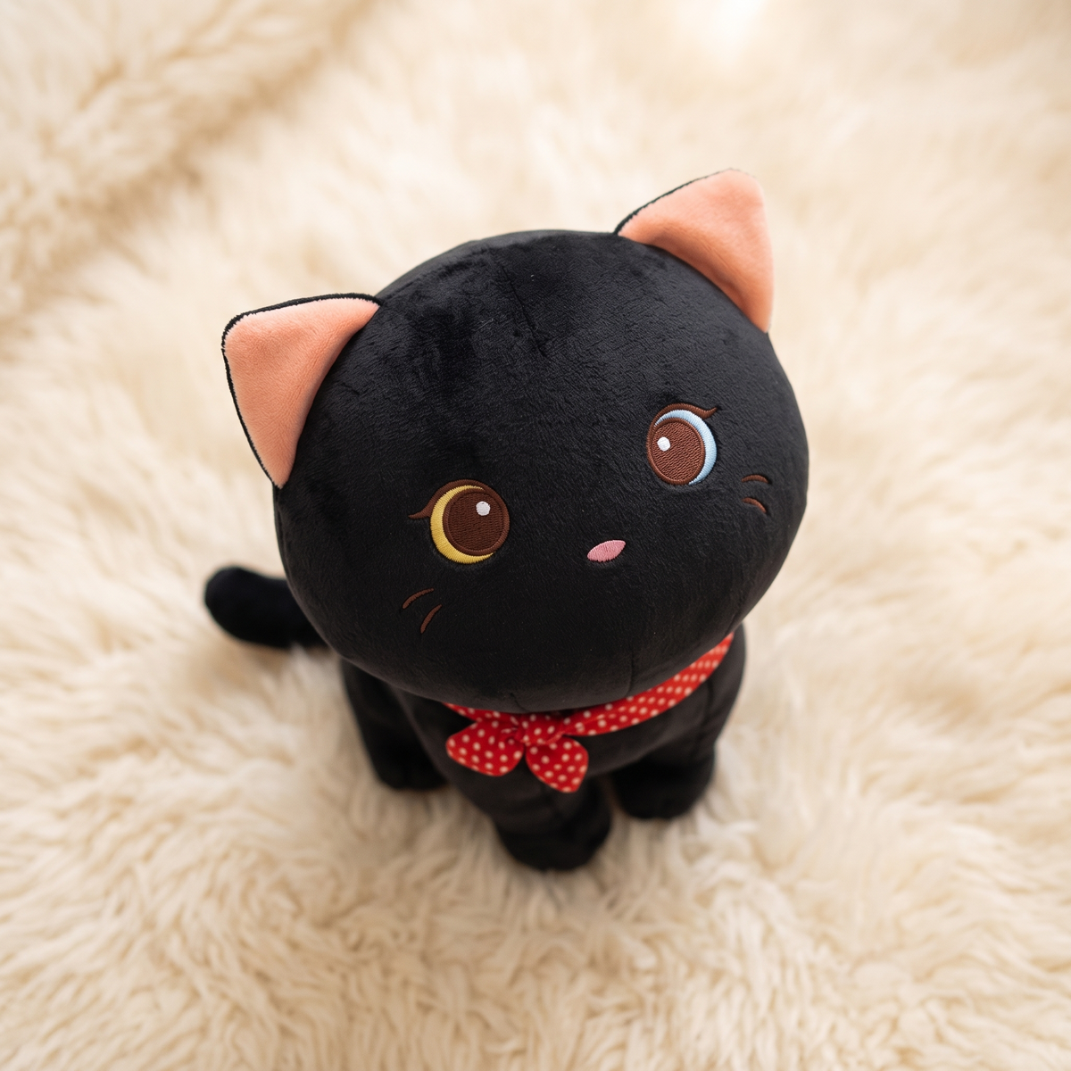 Peluche Chaton Noir Yeux Vairons - Détail matière