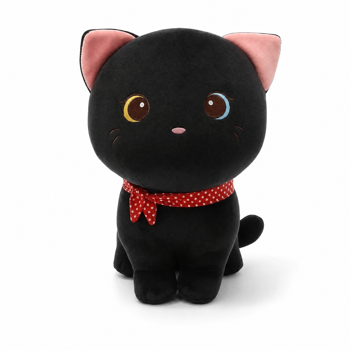 Peluche Chaton Noir Yeux Vairons - Fond blanc frontal