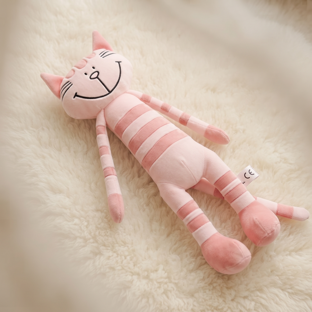 Peluche Chaton Rose Tigré aux Longues Pattes - Détail matière