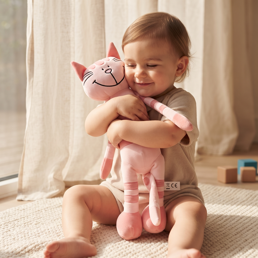 Peluche Chaton Rose Tigré aux Longues Pattes - Utilisation cosy intérieur