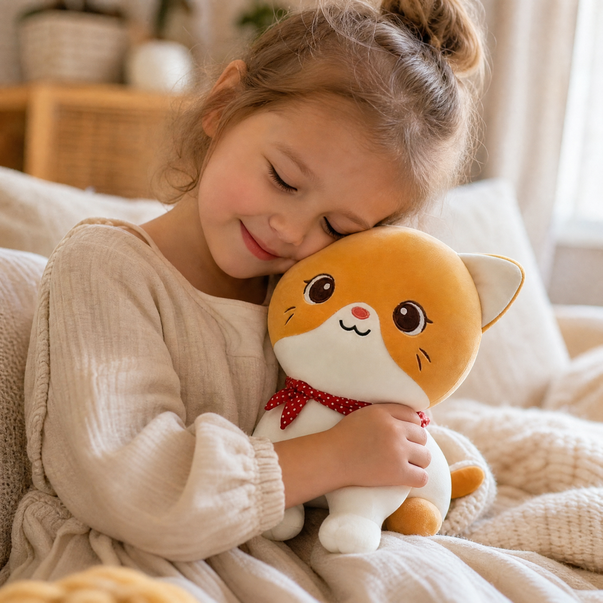 Peluche Chaton Roux à Foulard - Utilisation cosy intérieur