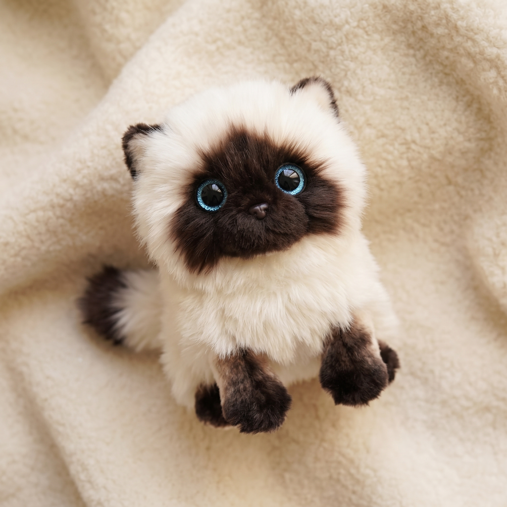 Peluche Chaton Siamois Yeux Bleus - Détail matière