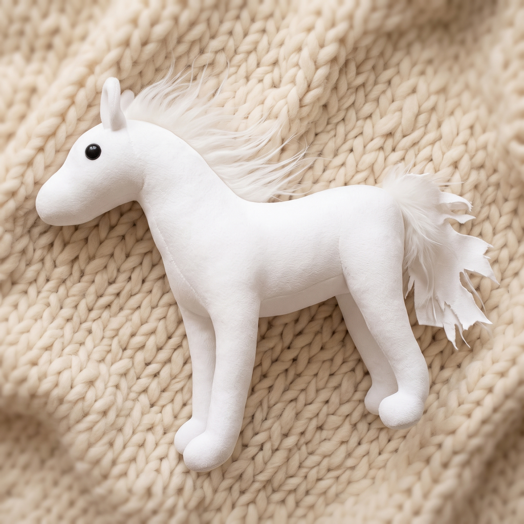 Peluche Cheval Blanc avec Crinière - Détail matière