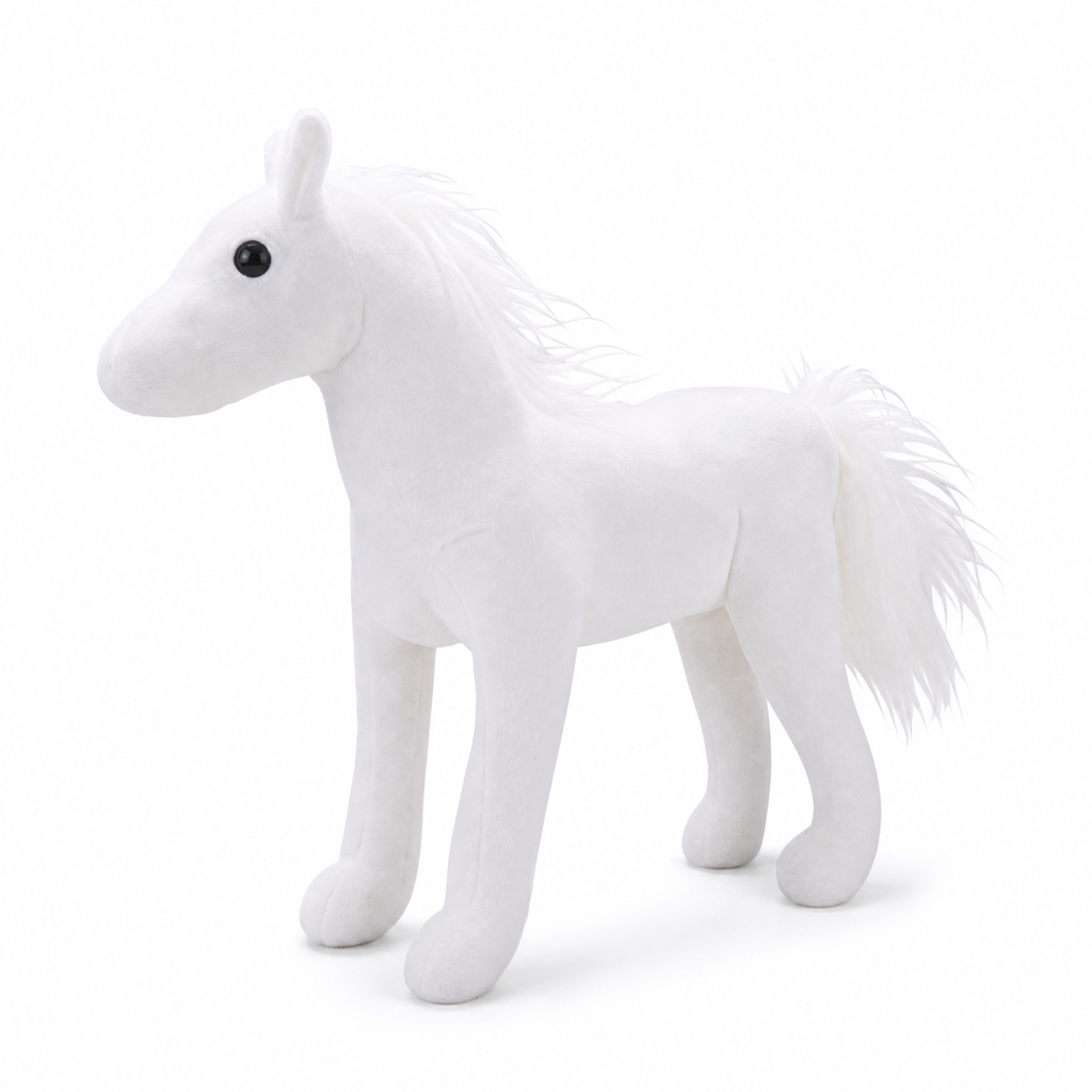 Peluche Cheval Blanc avec Crinière - Fond blanc frontal