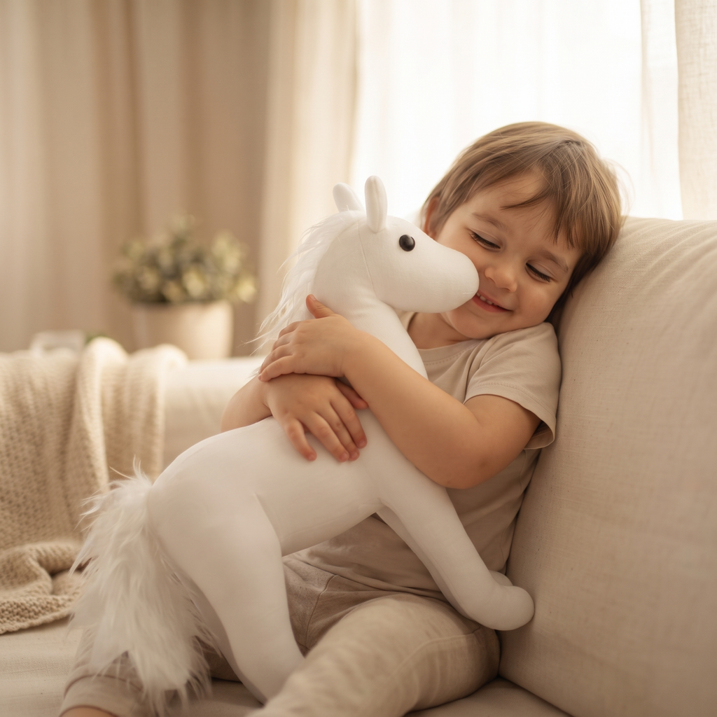 Peluche Cheval Blanc avec Crinière - Utilisation cosy intérieur