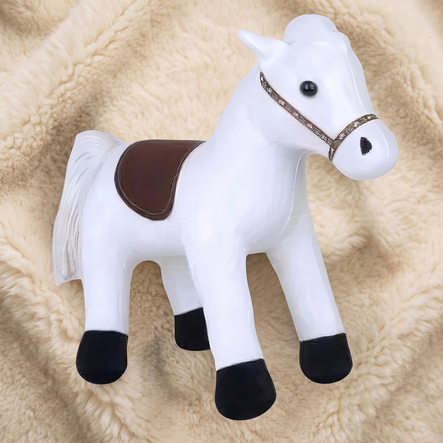 Peluche Cheval Blanc Selle Marron 35 cm - Détail matière