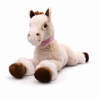 Peluche Cheval Géante Beige Couchée 90 cm - Fond blanc frontal