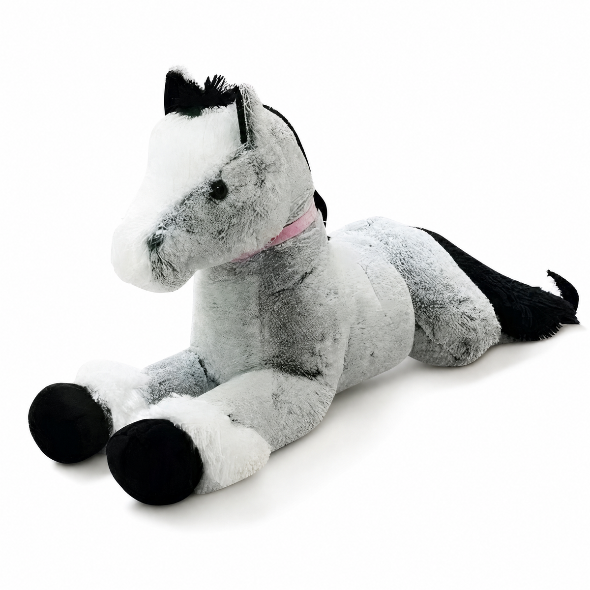 Peluche Cheval Géante Gris Bleu 90cm - Fond blanc frontal