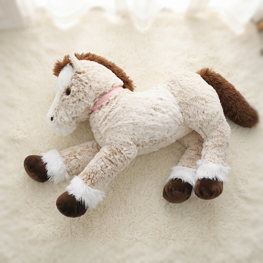 Peluche Cheval Géante Marron Blanc 90-120cm - Détail matière