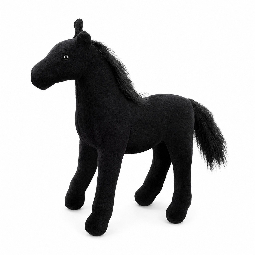 Peluche Cheval Noir à Crinière Soyeuse - 40cm · 50-cm