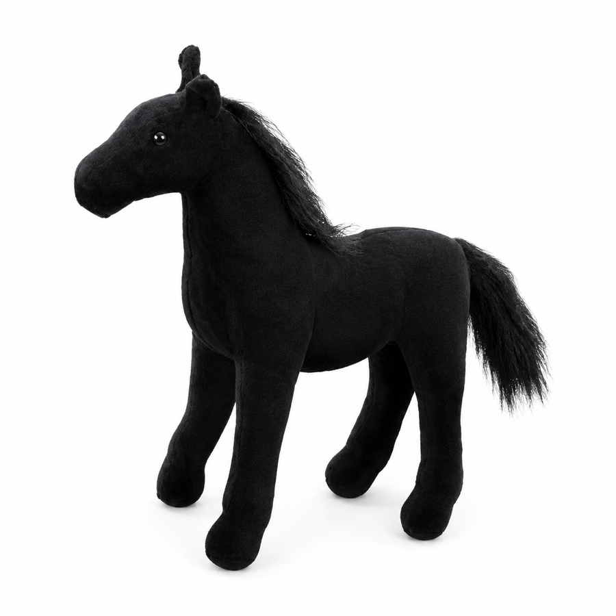 Peluche Cheval Noir à Crinière Soyeuse - 40cm · 50-cm