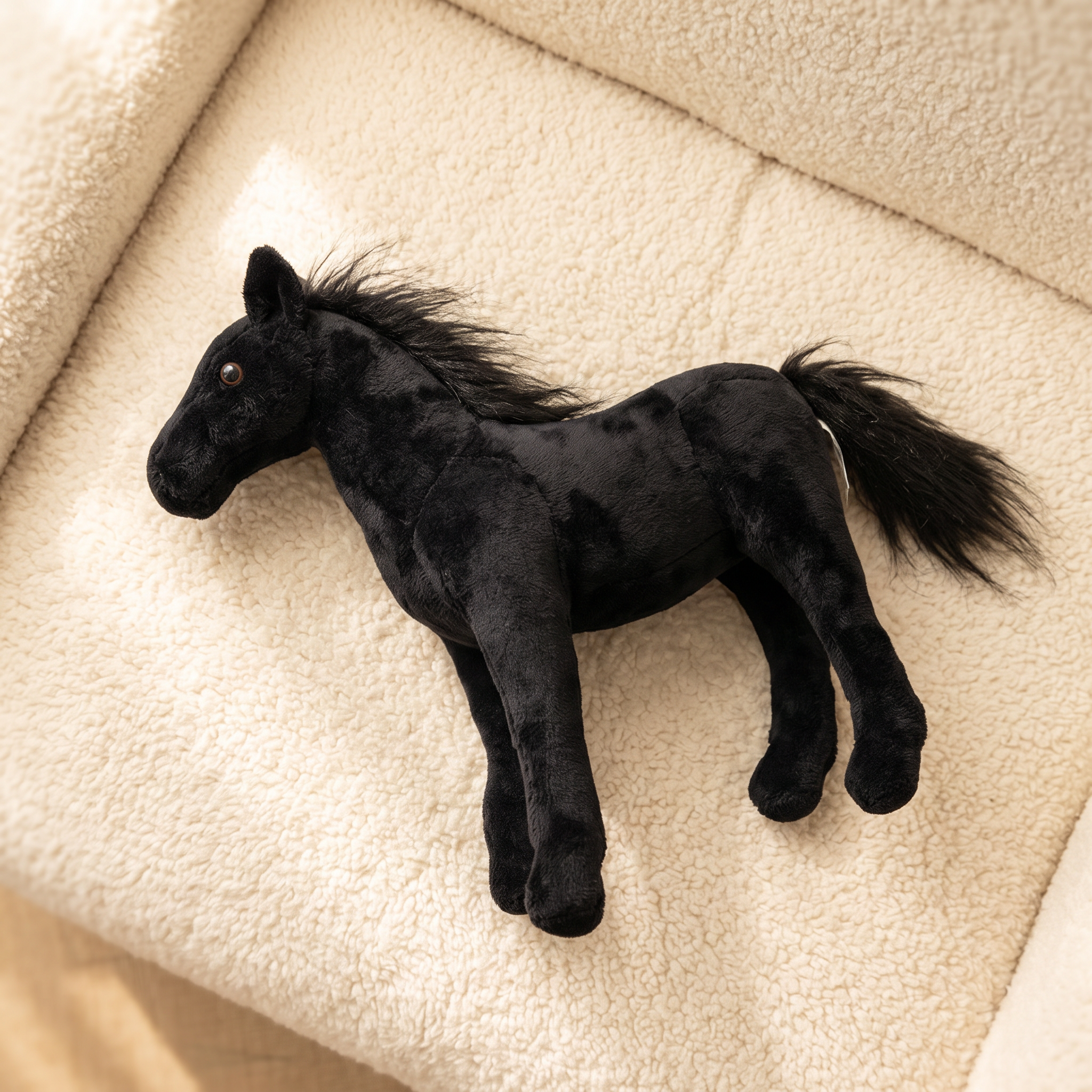 Peluche Cheval Noir à Crinière Soyeuse - Détail matière
