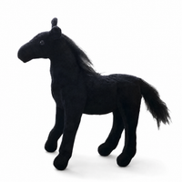 Peluche Cheval Noir à Crinière Soyeuse - Fond blanc frontal