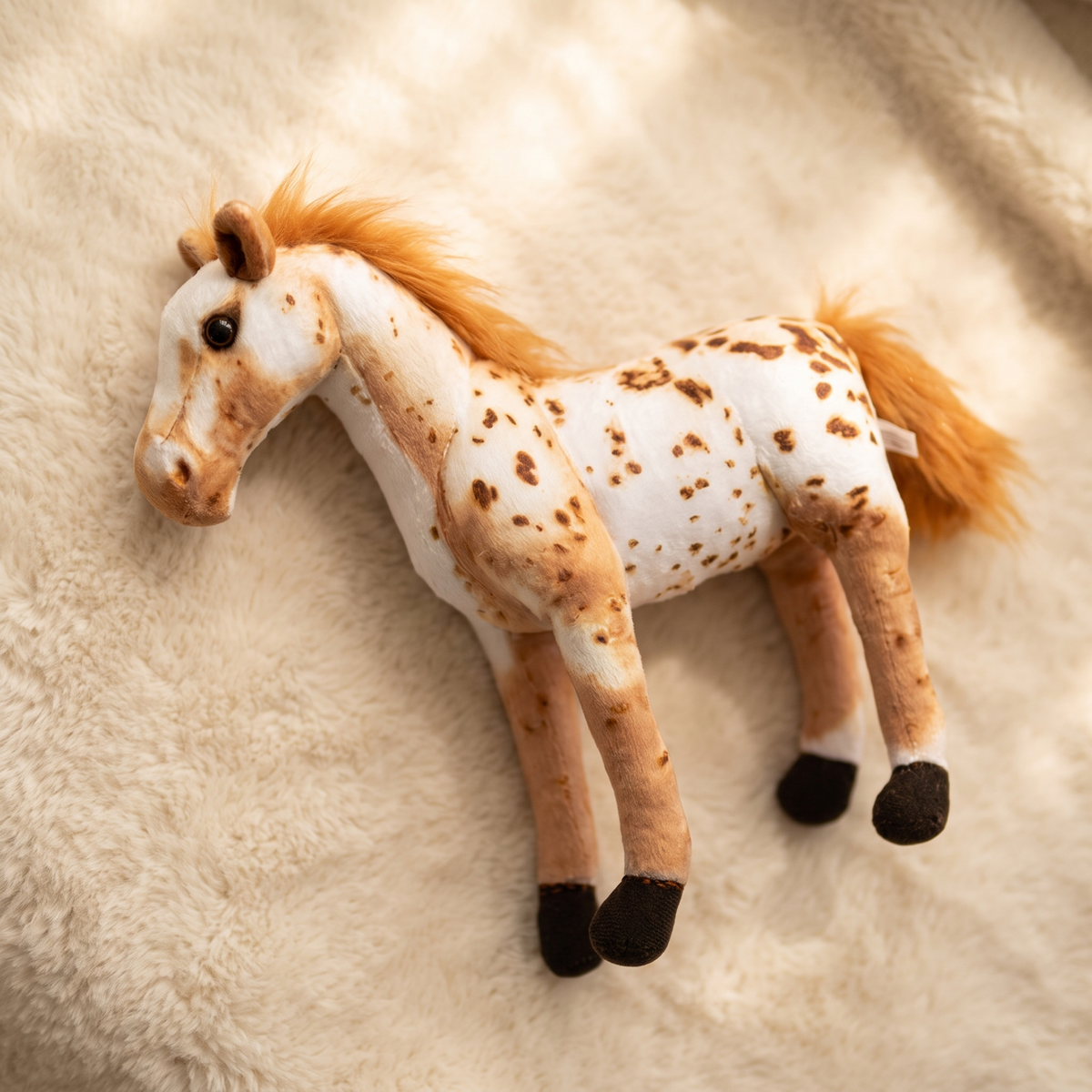 Peluche Cheval Réaliste Blanc et Marron - Détail matière