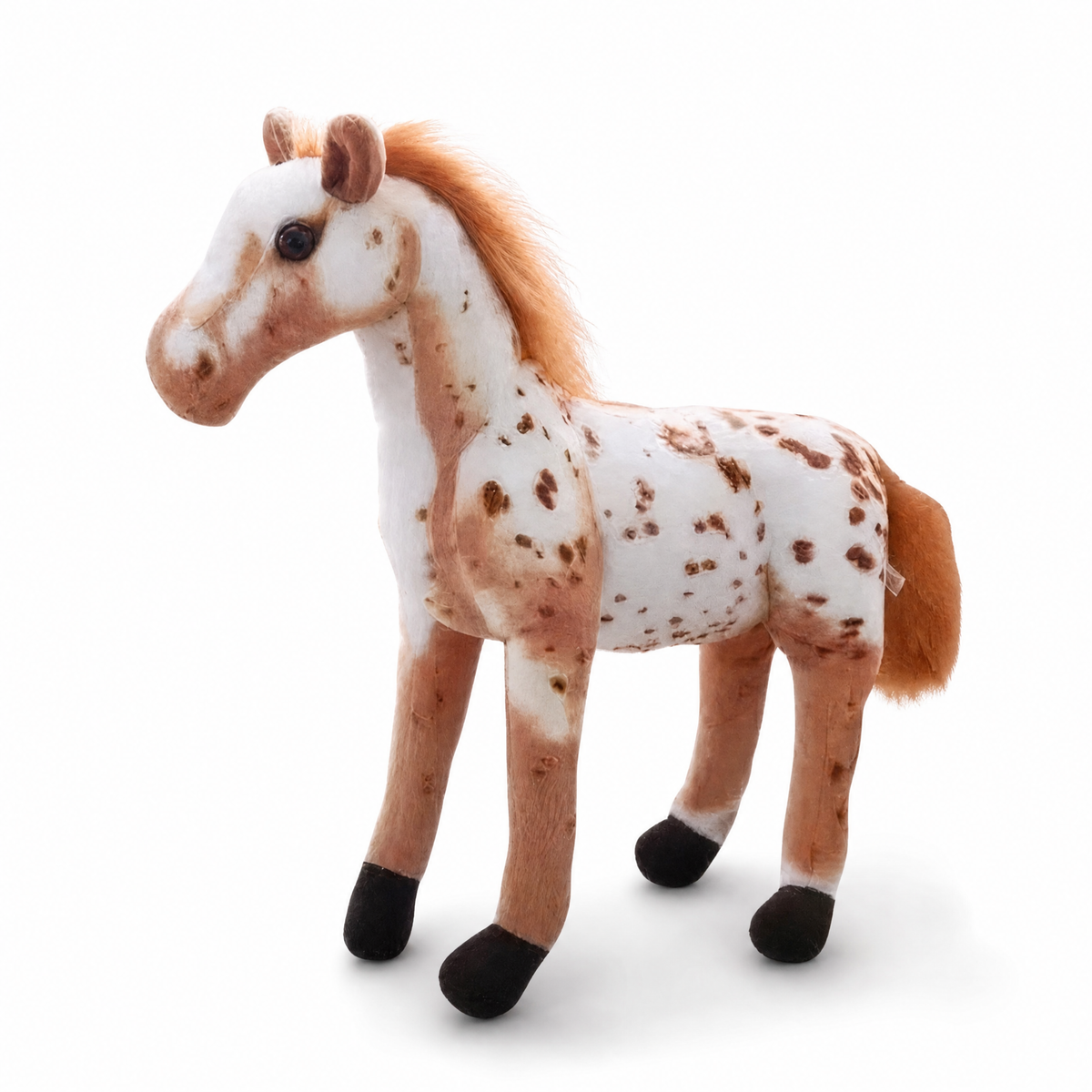 Peluche Cheval Réaliste Blanc et Marron - Fond blanc frontal